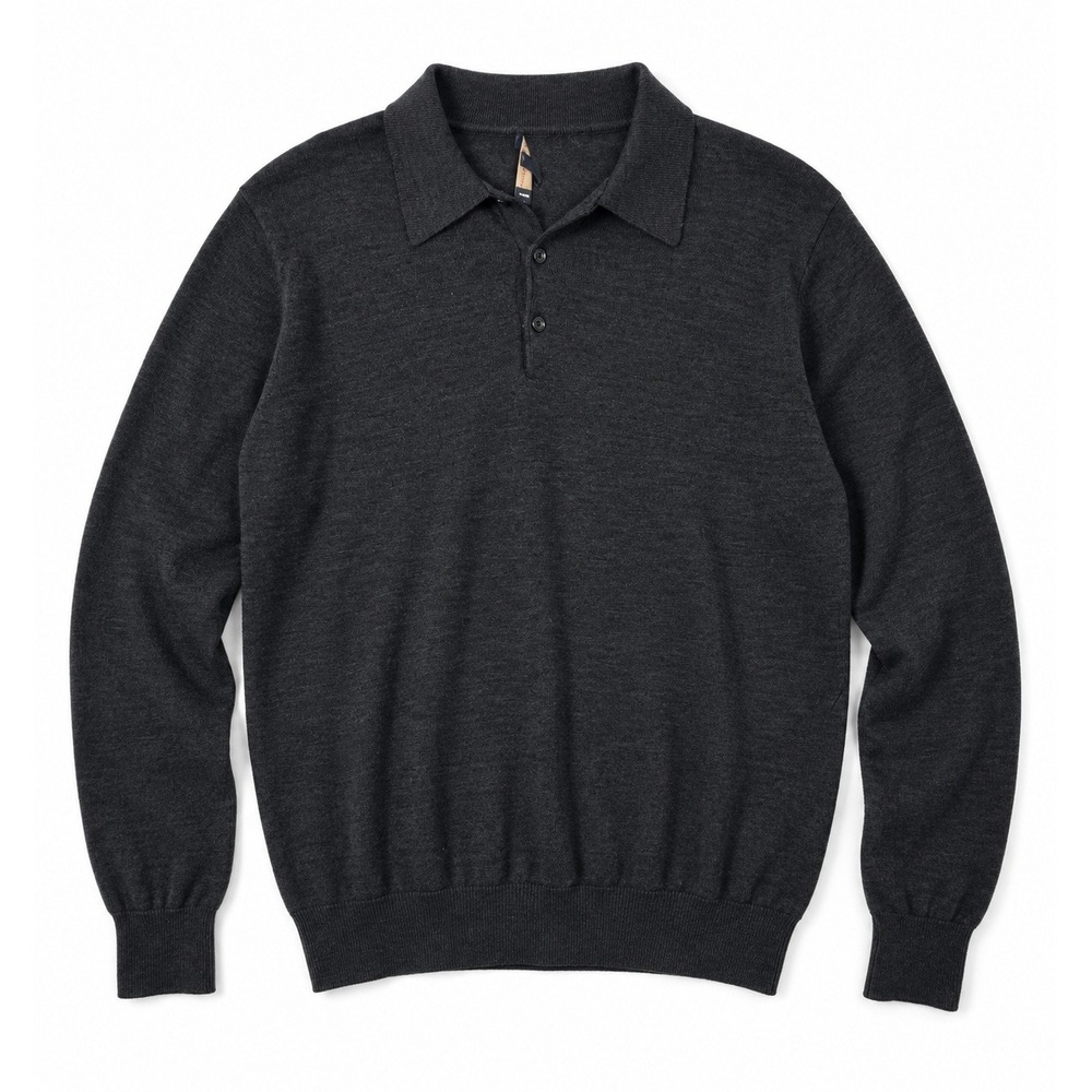 Burberry London Mens Wool Polo Sweater Charcoal Gray Large
